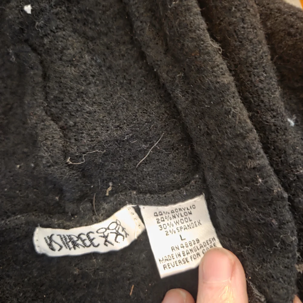 Y2K US 3 Black Gray Hooded Zip Sweater Size Large Flare Sleeve 2000s Vintage